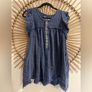 Women’s Free People Blue Ridge Indigo Tunic Top Boho  Frayed Hems Pockets XS
